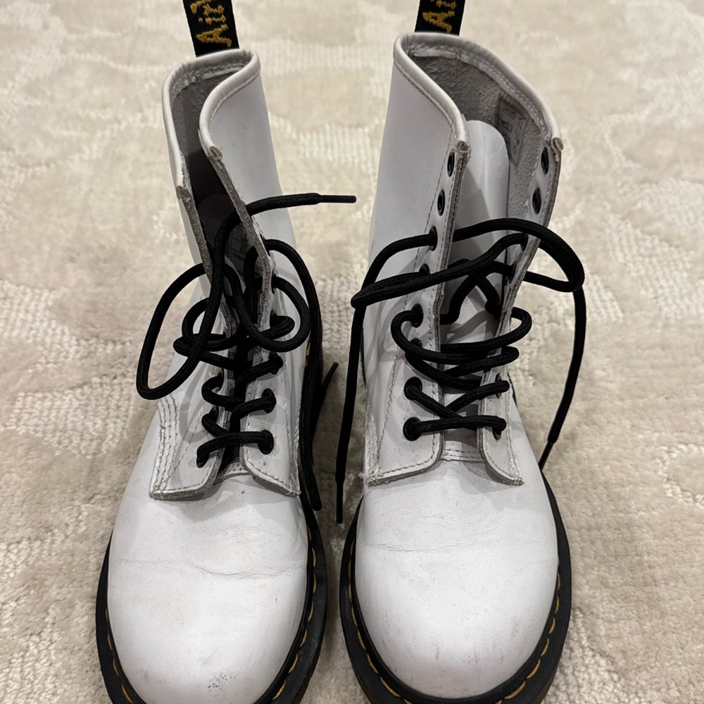 Dr. Martens White Combat Boots with Black Laces
